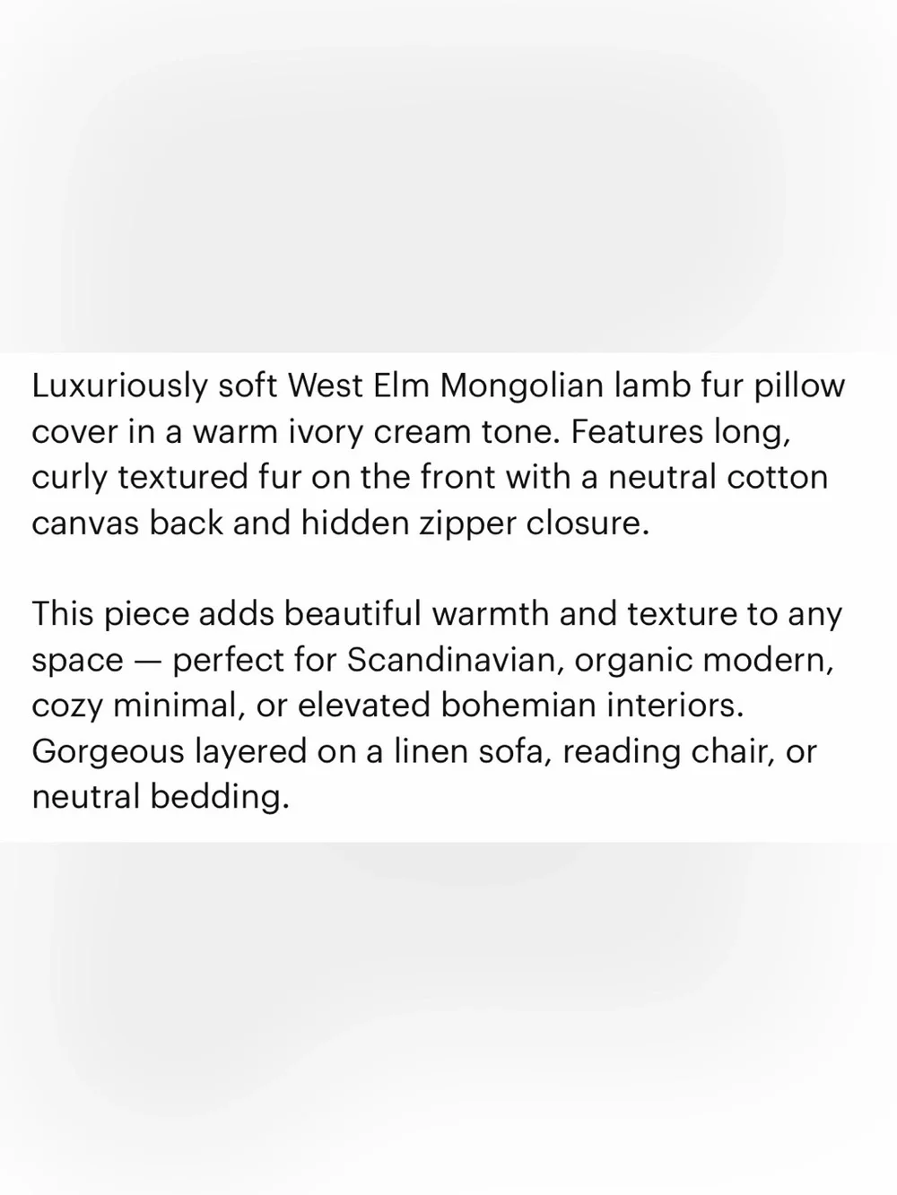Set of 3 West elm pillow covers lamb fur 24x24” cream ivory luxuriously soft